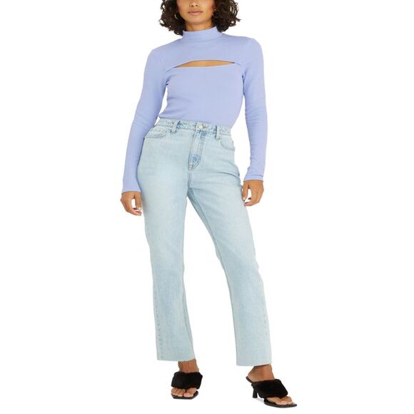 Sanctuary Cut It Out Mock-Neck Top In Bright Purple S - Picture 2 of 3